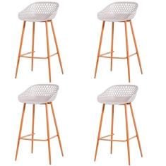 Kit 4 Banquetas Mônaco Clarice Alta Fratini 96 Cm (altura) Em Poliuretano (pu) Nude Base Em Aço