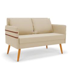 Namoradeira 02 Lugares Mari Suede Pés Palito Castanho Bege