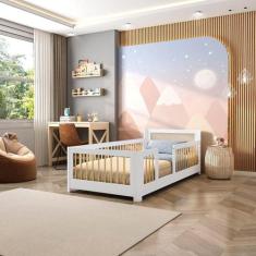 Cama Infantil Solteiro Montessoriano com Rattan Wave Casatema Branco/N