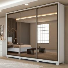 Guarda Roupa 3 Espelhos 3 Portas de Correr 6 Gavetas 270,5cm 100% MDF 