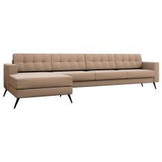 Sofá 4 Lugares Living com Chaise Pé Palito Linho Cotton