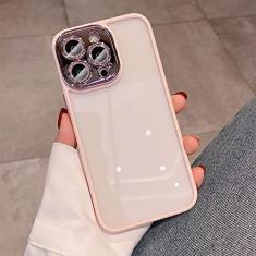 Estojo rígido transparente luxuoso Hybrid Armor Glitter Diamond para iPhone 14 Pro Max 13 12 11 Chapeamento Tampa de proteção da lente da câmera, rosa, para iphone 11ProMax