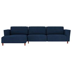Sofá 290cm com Chaise Esquerda Franz Suede Azul - Gran Belo