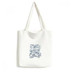 Bolsa de lona azul polvo com estampa de vida marinha bolsa de compras casual bolsa de mão