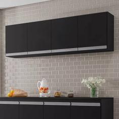 Armário Aereo para Lavanderia 160cm Andréia 4 Portas Cor Preto - AJL