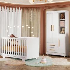 Quarto de Bebê Completo Lara 100% Mdf 3 Portas 2 Gavetas Branco 5351 - Tigus Baby