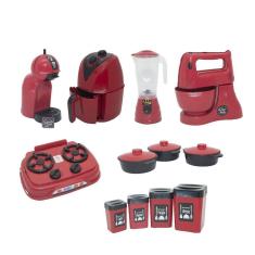 Kit Cozinha Infantil Completa Brinquedo Menino Vermelho 13Pç