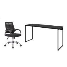 conjunto de mesa studio 150 cm com cadeira de escritório secretária giratória light preta