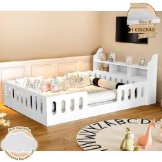Cama Casal Design Montessoriana Helo com Nicho e Colchão D28 Branca Divaloto + Luminária