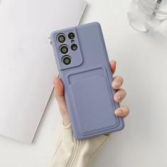 Capa de telefone com compartimento para cartão de carteira de silicone líquido para Samsung A32 4G 5G A12 A42 A52 A72 S21 Plus S20 FE Note 20 Capa traseira ultramacia, cinza, para Samsung S20