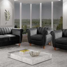 Conjunto Realeza Sofá com Poltronas Chesterfield Decoração Preto