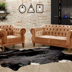 Sofá 2 e 1 Lugares Duquesa Decoração Sala Recepção Retrô Terracota