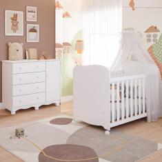 Quarto de Bebê Completo Berço Americano Uli Cômoda 1 Porta 3 Gavetas 100% MDF Junior