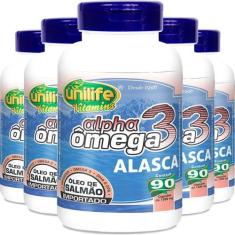 Kit 5 Ômega 3 Alpha Óleo de Salmão 1200mg 90 cápsulas Unilife
