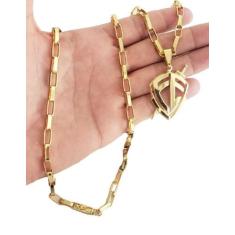 Cordão Banhado Ouro 18K Modelo Tijolinho 6Mm Com Pingente Fé - Mk Jóia