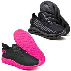 Tênis Feminino Esportivo 2 Pares Modelos Diferentes Preto/Rosa - Evolt