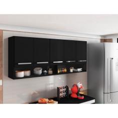 Armario Suspenso para Cozinha 5 Portas Preto Filipinas Brienza Movelaria