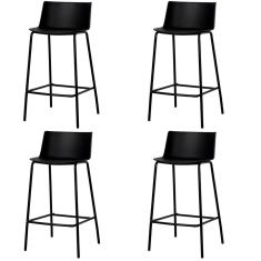 Kit 4 Banquetas Ipanema Alta Fratini 96 Cm (altura) Em Poliuretano (pu) Base Em Aço Preto