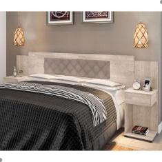 Cabeceira Box Bruna Amarula Com Capitonê Bege Claro