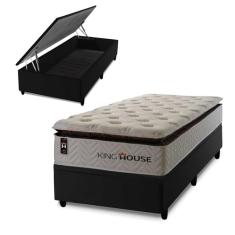 Conjunto Box Baú Preto New York Branco 96x203x80 c/ Molas Ensacadas