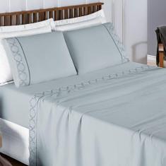 Jogo De Cama 300 Fios Bordado King Infinity 04 Peças - Cinza - BIA ENX