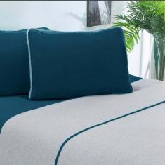 Jogo De Cama Malha Lençol 100% Algodão Urbano 3 Peças Solteiro - Azul 