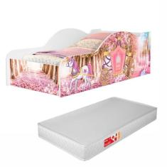 Cama Infantil Meninas Princesas Carro Castelo Docel Quarto Criança Com