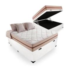 Cama Box Baú Viúva Tecido Sintético Branco com Colchão Pillow Angel Mo