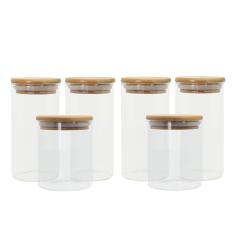 Conjunto de Potes Herméticos com Tampa de Bambu - 6 peças