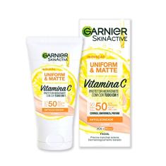 Garnier Protetor Solar Hidratante Efeito Matte FPS50 Uniform & Matte, Antioleosidade com Vitamina C, 40g, Cor Clara