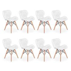 Kit 08 Cadeiras Charles Eames Eiffel Slim Wood Estofada - Branca