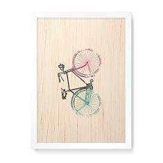 Arte Maníacos Quadro Decorativo em Madeira Bike Fundo Branco - 23x16,25cm (Moldura caixa em laca branca)