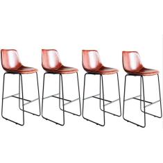 Kit Com 4 Banquetas Oxford Assento Em Couro Ecológico E Base Cromada Fratini Conhaque