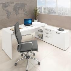 Mesa P/ Consultório Em L 1,70 Web40 C/ Armário Branco/Branco