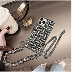 Colar transversal cordão de contas de metal pulseira corrente 3D treliça chapeamento caso para iPhone 13 12 11 14 Pro Max XS XR X capa, A, para iPhone 13 Pro