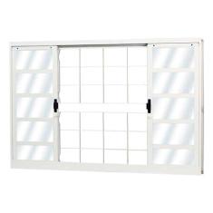 Janela de Aço de Correr 120x150cm 4 Folhas com Grade Quadriculada e Vidro Liso Minas Sul Mgm Branco
