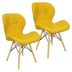 Kit 2 Cadeiras Charles Eames Eiffel Slim Wood Estofada - Mostarda - Ma