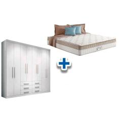 Cama Box Casal + Colchão King Best + Guarda Roupa Master 8.6 Branco