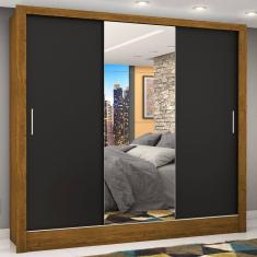 Guarda-roupa Casal 3 Portas com Espelho Porto Plus Espresso Móveis Cinamomo Preto