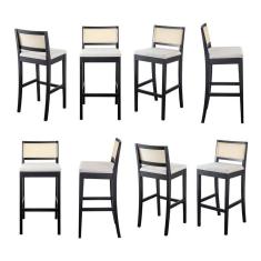 Kit 8 Banquetas com Encosto e Apoio para Pés Tiê CabeCasa MadeiraMadeira Preto/Off White