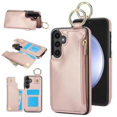Capa carteira para Samsung Galaxy S23 FE, 3 compartimentos para cartão, 1 bolso com zíper, suporte de fecho magnético com suporte de anel à prova de choque com bloqueio de RFID para Samsung S23 FE
