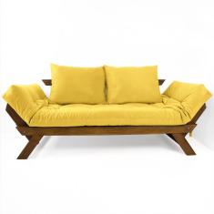 Sofá Japão Futon Acquablock Amarelo Madeira Imbuia