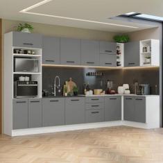 Armário de Cozinha Completa de Canto 499cm Branco/Cinza Agata Madesa 0