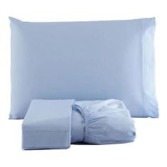 Jogo De Lençol Percal 180 Fios Casal Queen 3 Peças Azul - Confecções e