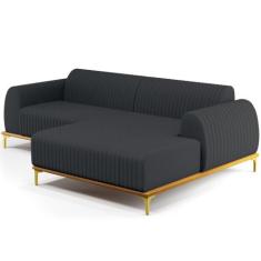Sofá 3 Lugares com Chaise Direito Sala de Estar Molino 245cm D02 Linho
