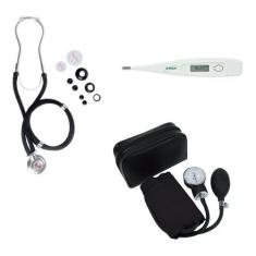 Kit Esfigmomanometro + Esteto Rappaport Duplo + Termometro - Premium, 