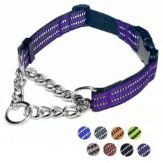 PUROAYET Coleiras para cães Martingale, coleira de nylon refletiva com corrente de aço inoxidável, coleiras ajustáveis para treinamento de caminhada com fivela de liberação rápida, adequada para cães