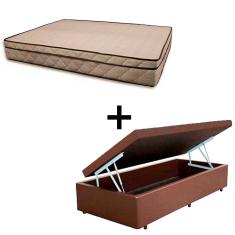 Cama Baú Solteiro 88 Tecido Sintético Marrom Com Colchão Polônia Bello Box - D28 66x88x188