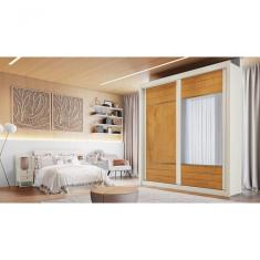 Guarda Roupa Solteiro Com Espelho 2 Portas 4 Gavetas Bristol-off White-peroba Móveis Europa