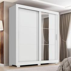 Guarda Roupas Casal Com Espelho 2 Portas De Correr 4 Gavetas Titanium Zanzini Branco